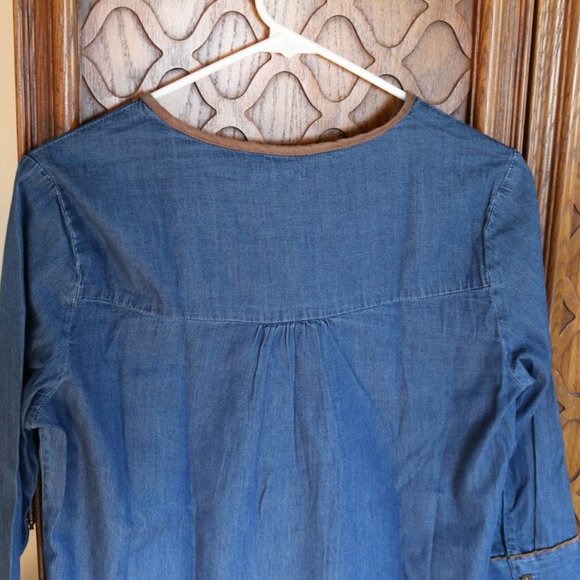 Hannah Tie Neck Denim Studded Peasant Top Tunic  – NWT! - Picture 9 of 13